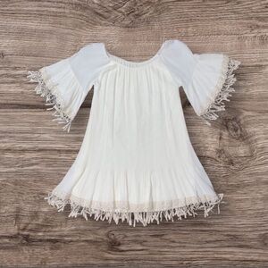 White Boho Tassel Trim Dress
